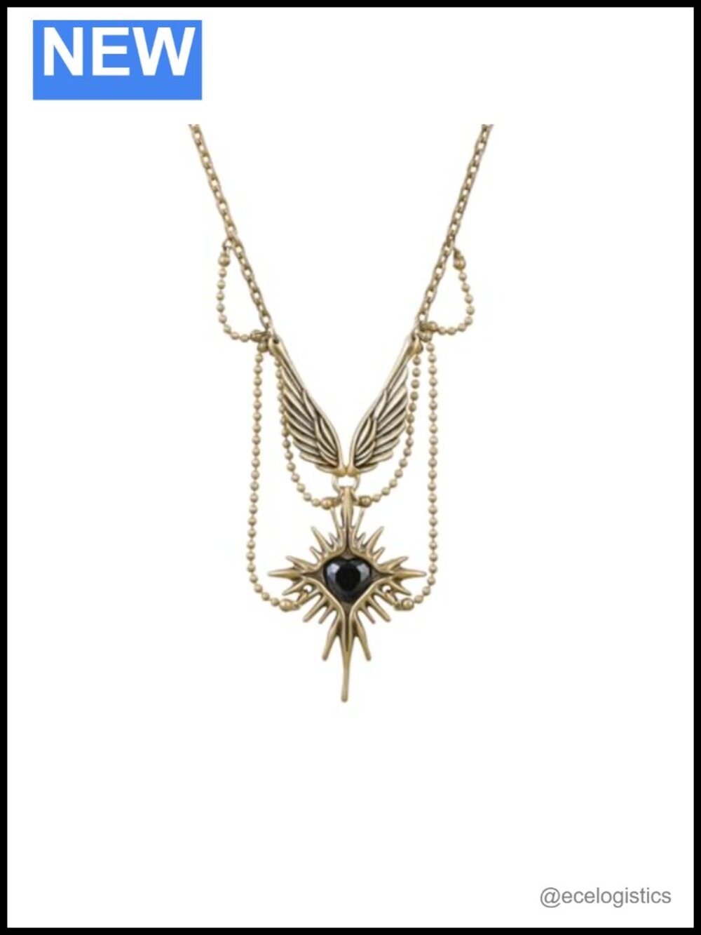 Gothic Layered Stainless Steel Chain Necklace Starburst Wing Heart Pendant